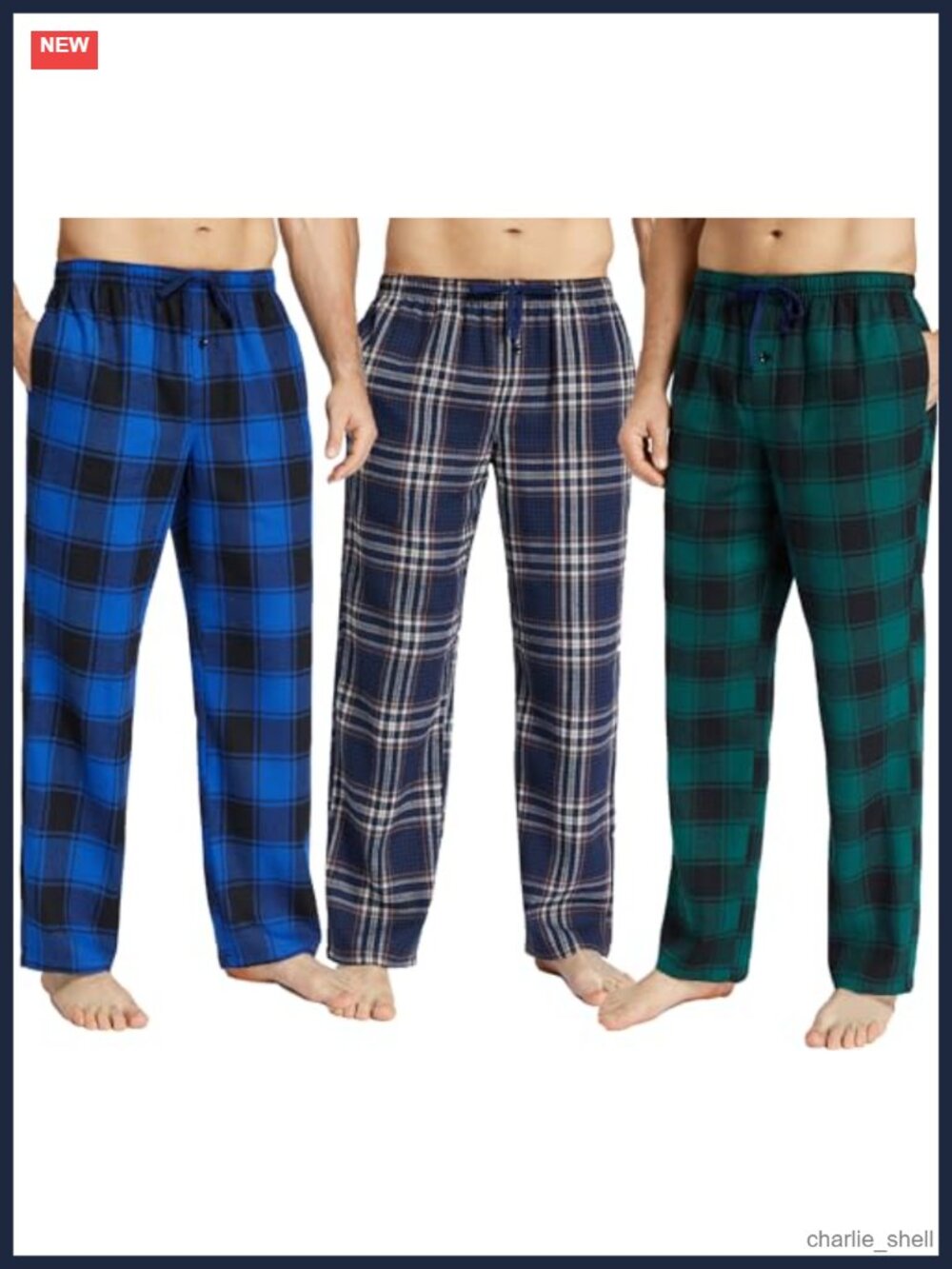 Mens 3 Pack Cotton Flannel Pajama Pants with Pockets Drawstring